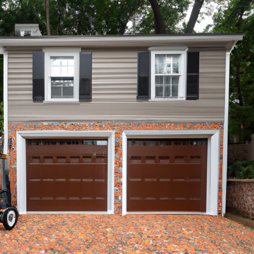 Suburban Maplewood driveway with a visible garage door and installation tools staged, no people.